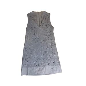 Eliza J Blue Sleeveless‎ Eyelet V-Neck Wedding Guest Shift Dress Size 10